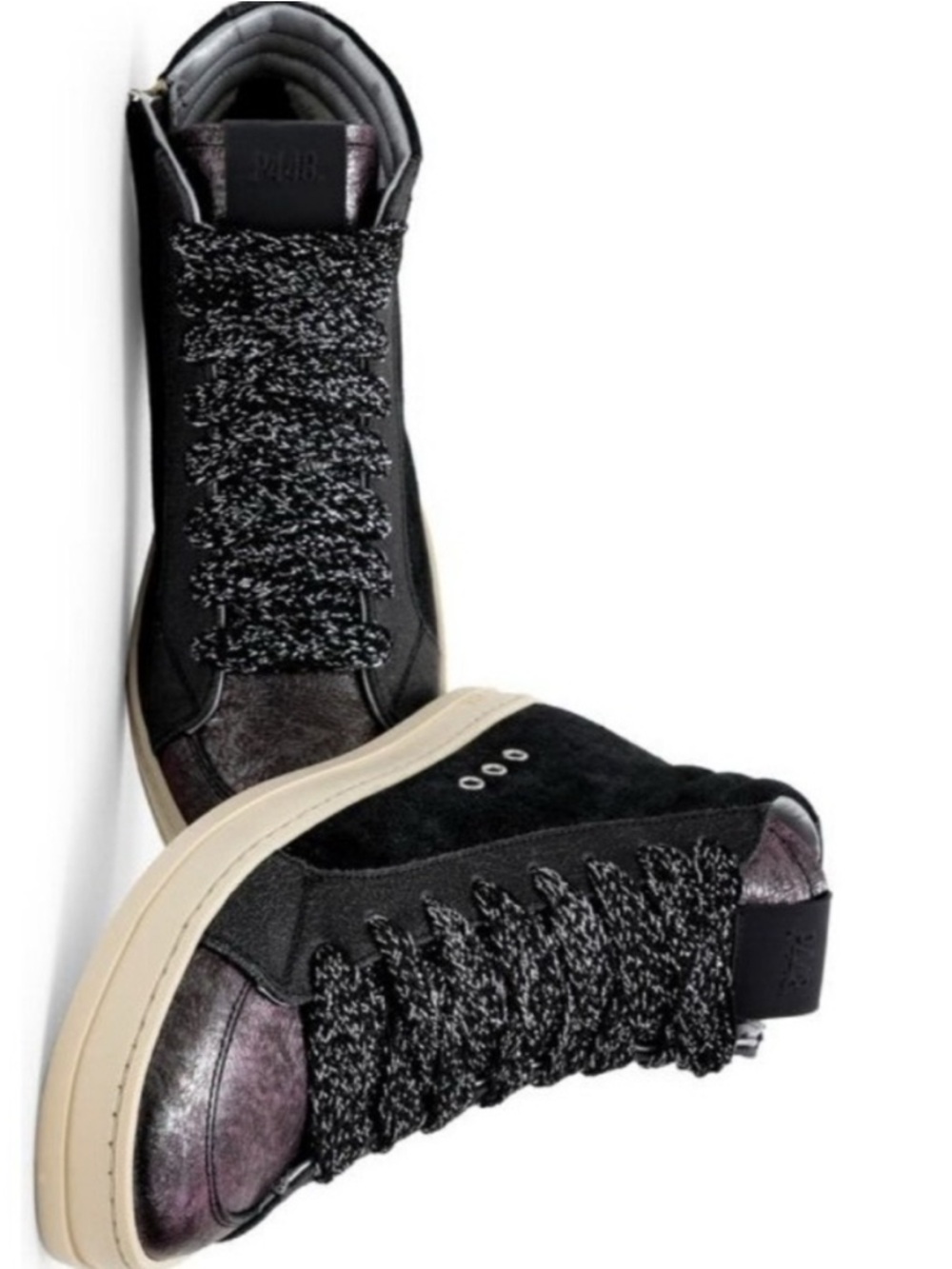 🆕 P448 - Black High-Top Booster Skate - Cream Sole - Metallic Purple Toe - 8.5